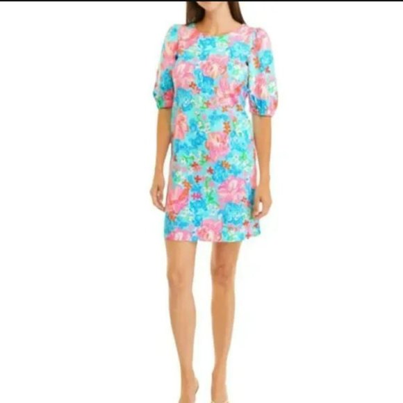 Lilly Pulitzer Cayce Short Sleeve Dress in Surf Blue Luscious Lions